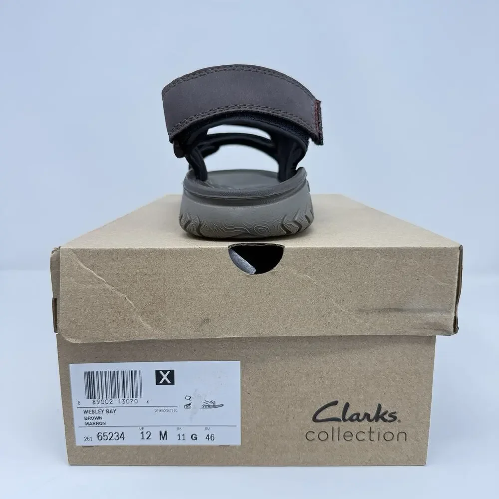 Clarks Wesley Bay Men’s Brown Sport Sandals Hook & Loop Size 12M